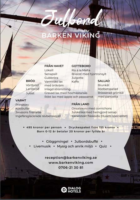 julbord på barken viking Julbord på Barken Viking   GÖTEB| Julbordsportalen